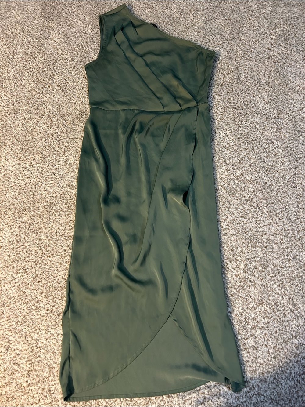 PrettyGarden One-Shoulder Olive Green Midi Dress